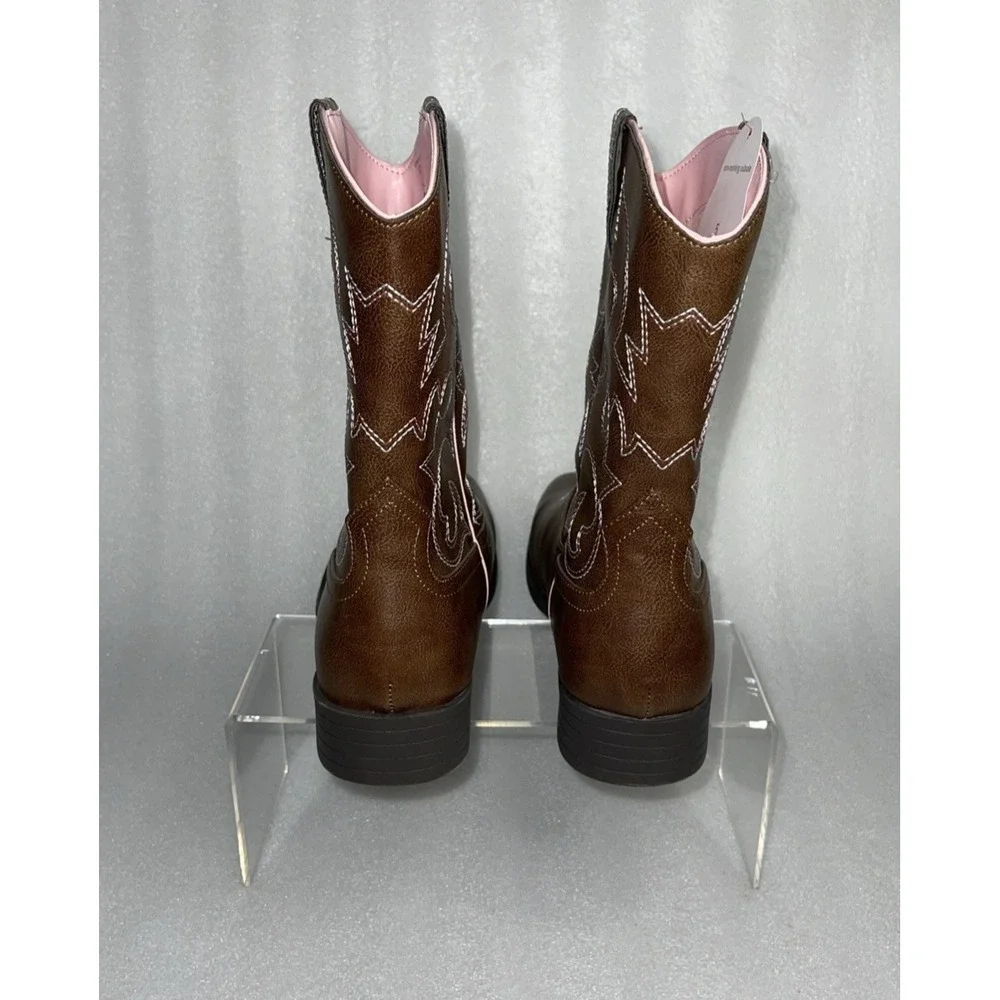 Wonder‎ Nation Brown Pull-on Square Toe Cowboy Cowgirl Boots Big Girls Size 5